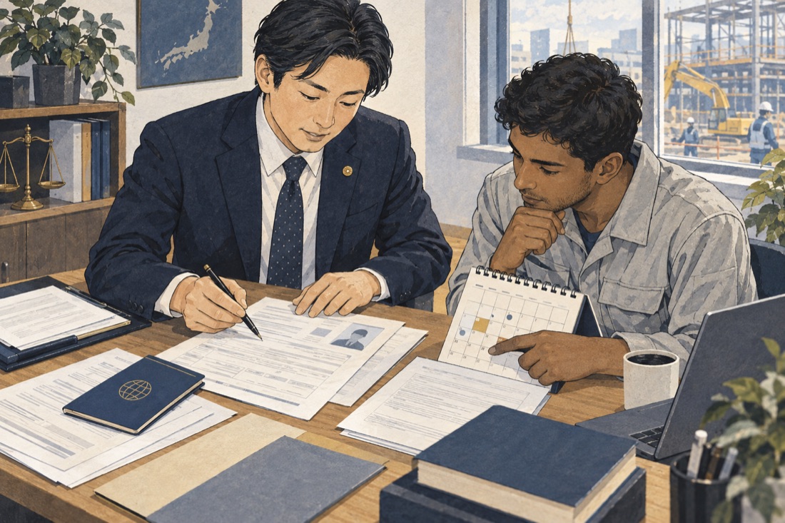 採用から就労までに関わるイラスト