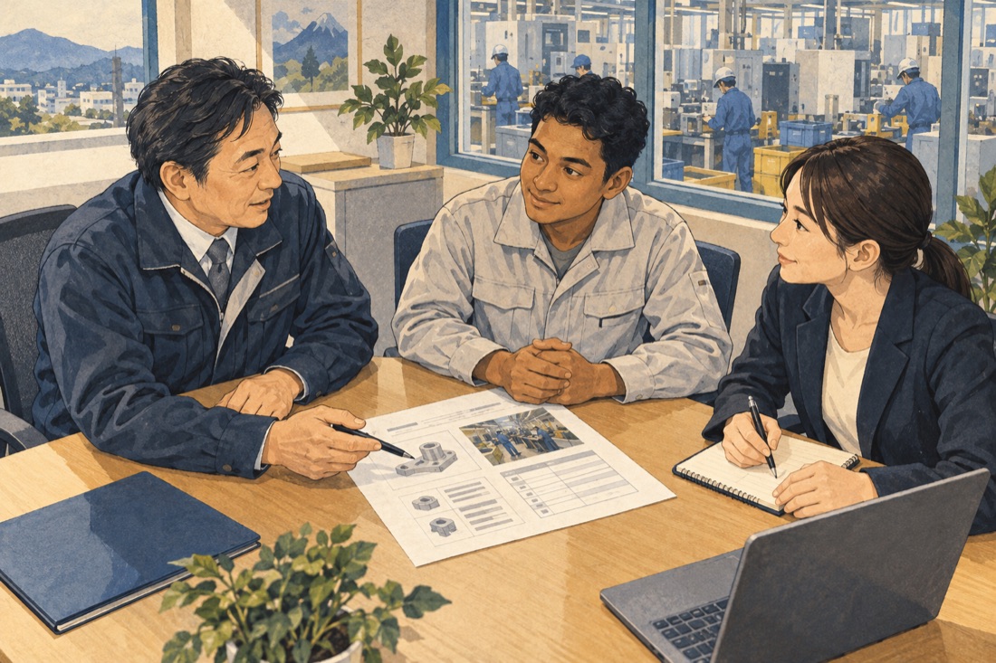 受入企業と外国人材の就労を支えるイラスト